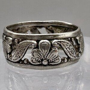 Uncas Floral Openwork Band Ring Sterling Silver Pierced Garland Sz 7